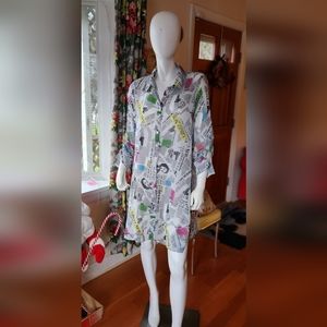 Whimsical Newsprint Tunic Blouse